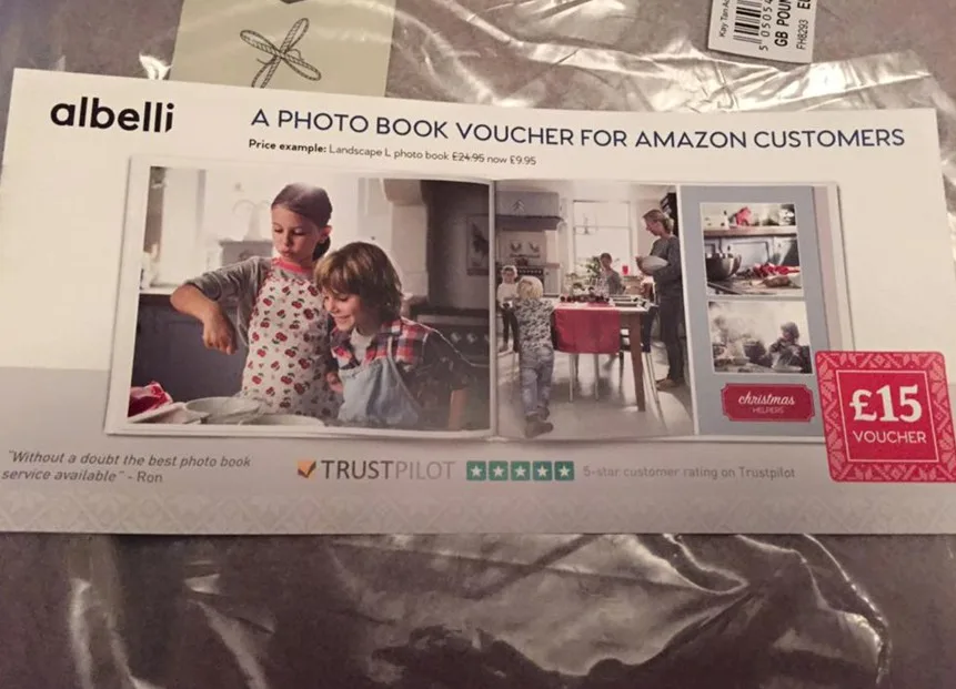 Trustpilot logo på Albelli Billede af Trustpilot logo brugt på et værdibevis