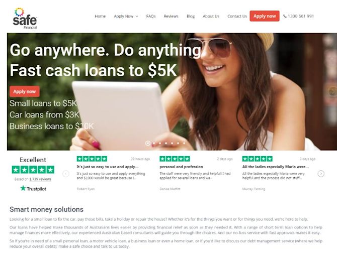 Screenshot of Safe financial homepage Safe financial homepage