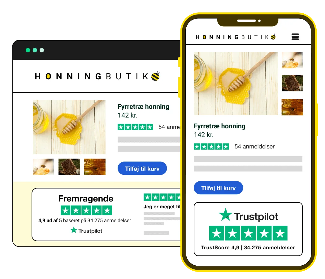 Features page: Product Reviews - left right 1 image 1-Turn browsers into buyers - Product reviews page - Danish