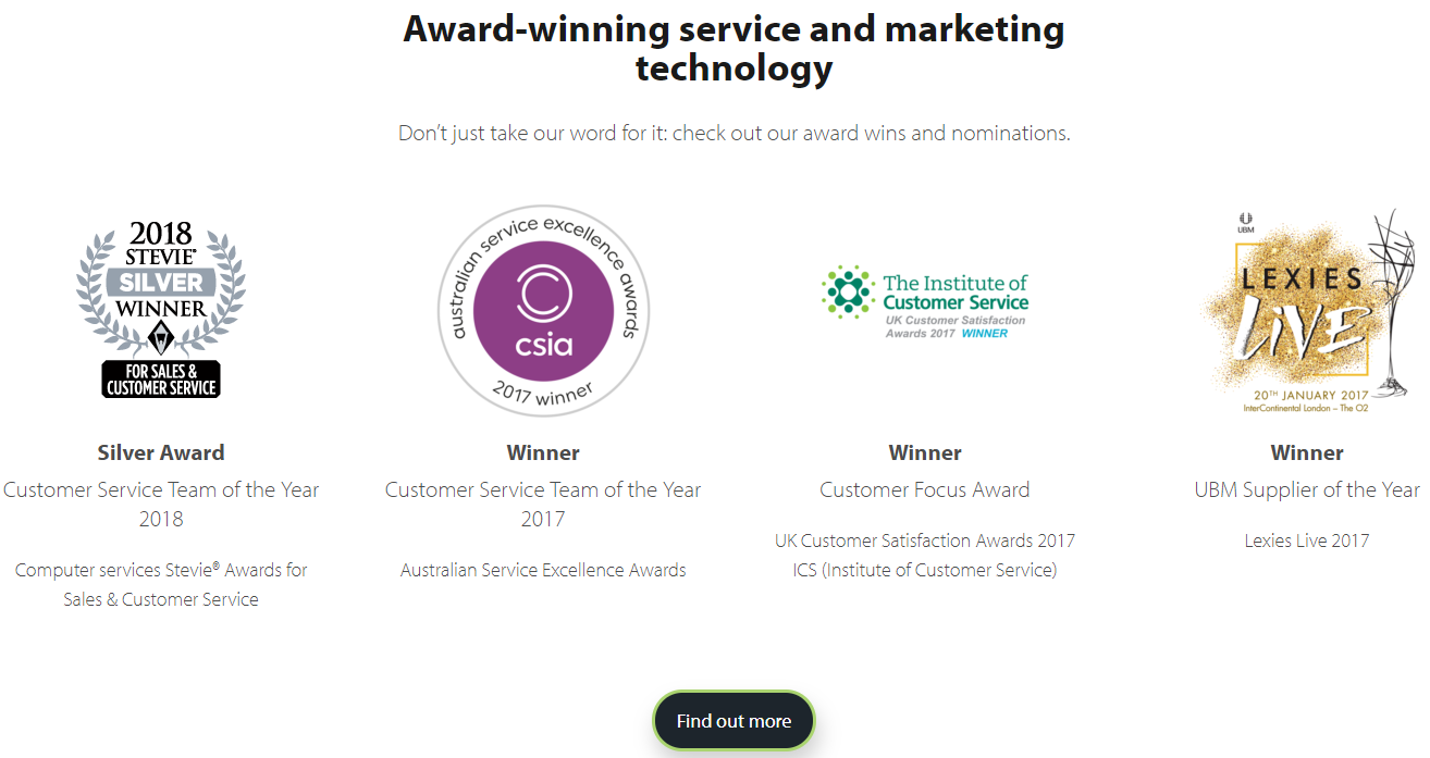 Adestra screenshot - winners/prizes