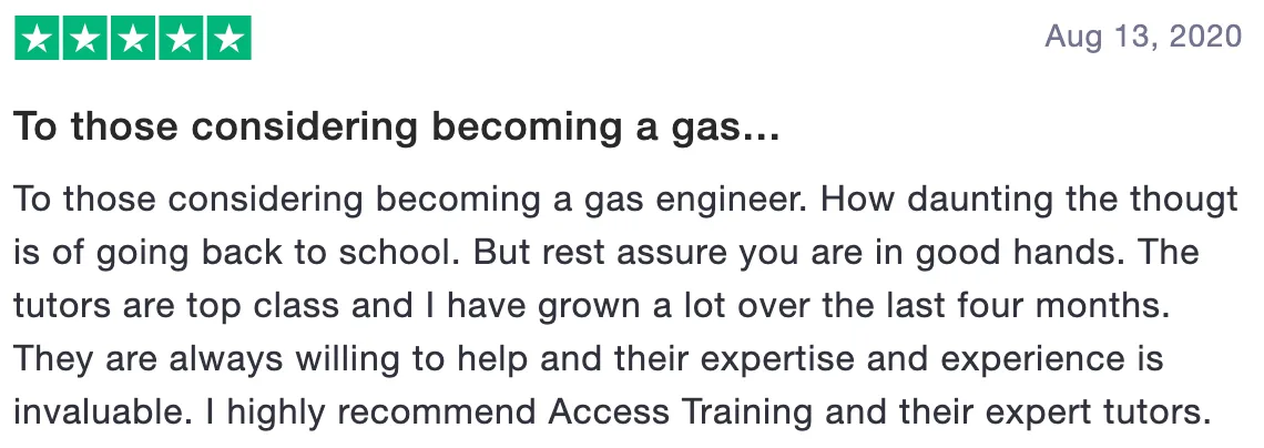 Review of Access Training Academies: To those considering becoming a gas engineer. (5 stars)