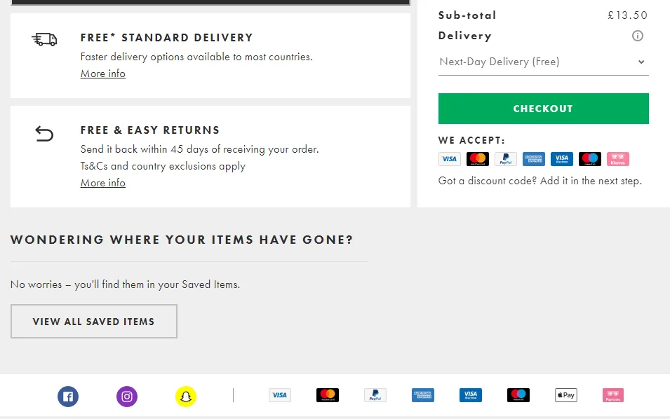 Payment option badges on Asos