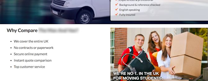 Man with a Van (blurred) A screenshot excerpt of a moving company's site