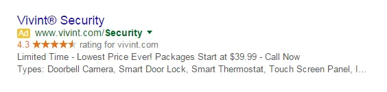 Vivint Google Adwords ad