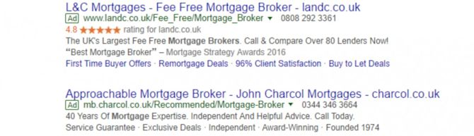 Example of ads with Google seller ratings google seller ratings trustpilot