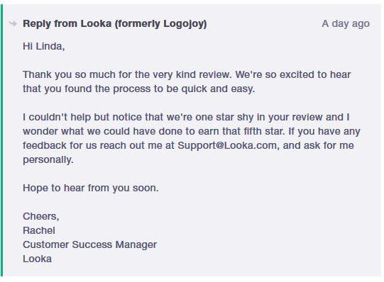 Looka uses Trustpilot reviews to improve their customer experience Customer Success Example from Looka