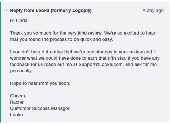 Customer Success Example from Looka