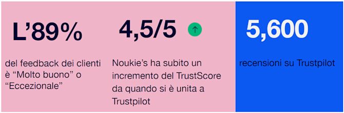 I miglioramenti ottenuti da Noukie's grazie alla collaborazione con Trustpilot Infografica sui miglioramenti ottenuti da Noukie's