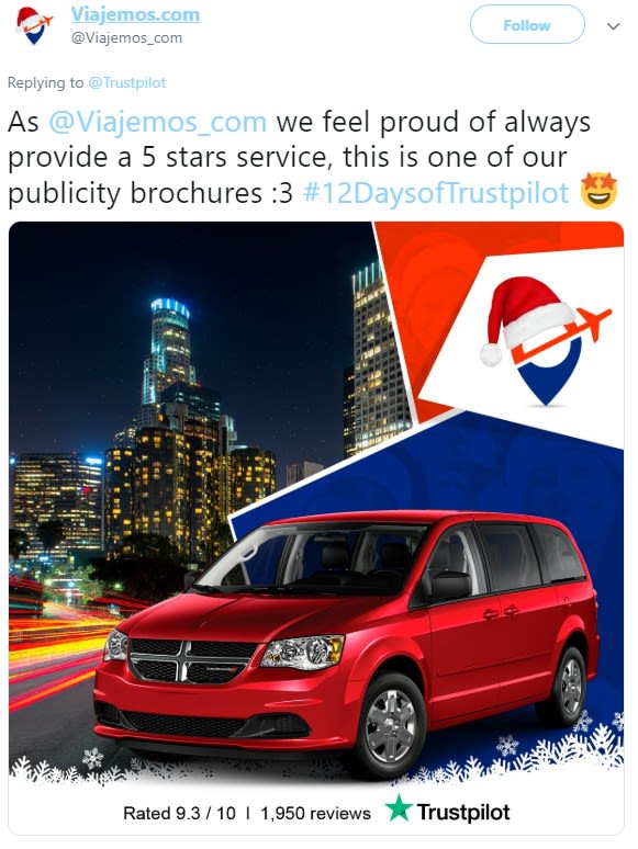 Viajemos tweet Day 5 of Trustpilot