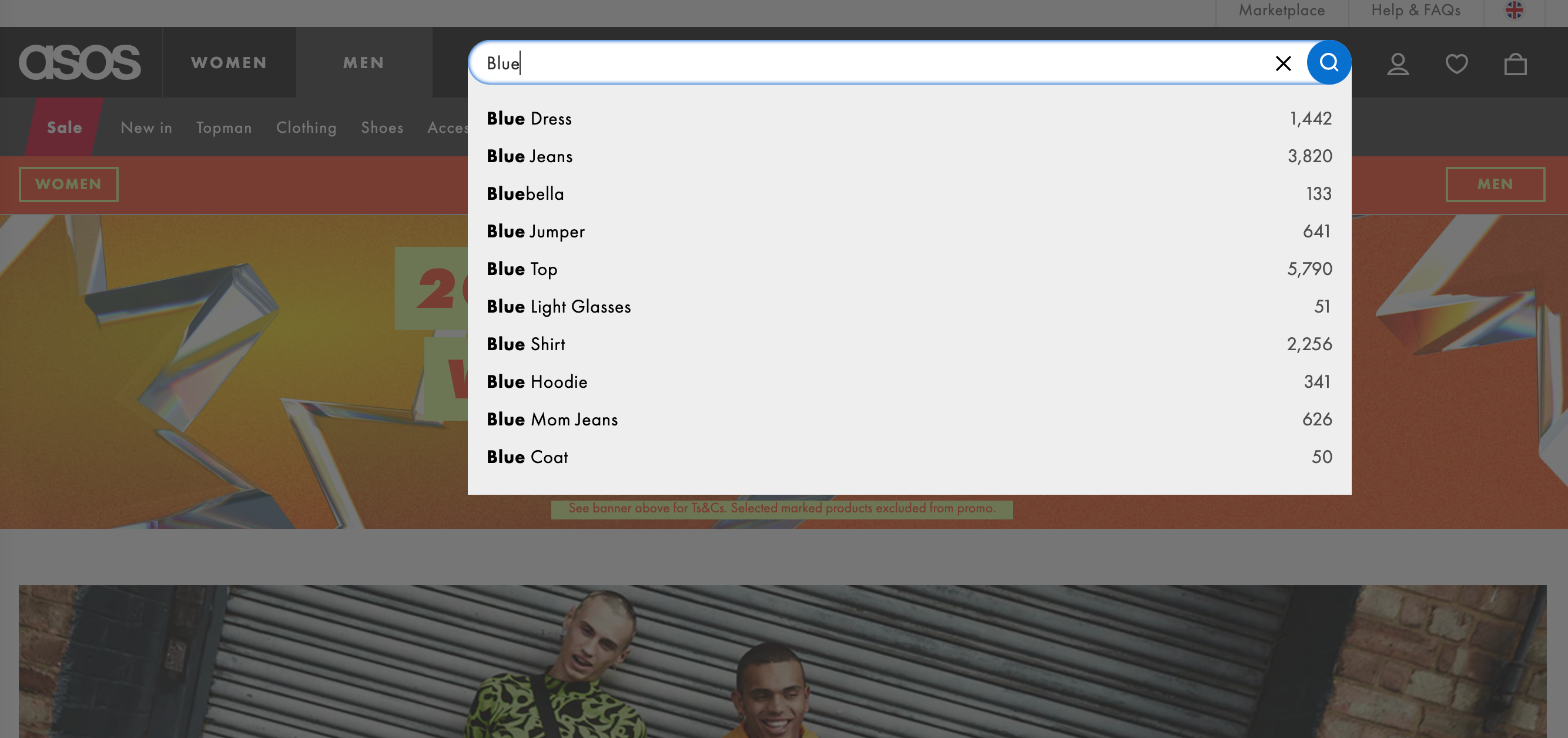 ASOS autofill their search bar with commonly typed keywords ASOS autofill their search bar with commonly typed keywords