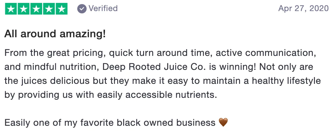Review of Deep Rooted Juice Co.: All around amazing! (5 stars)
