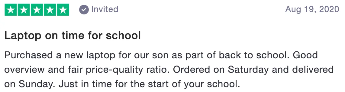 Review of Coolblue: Laptop on time for school (5 stars)