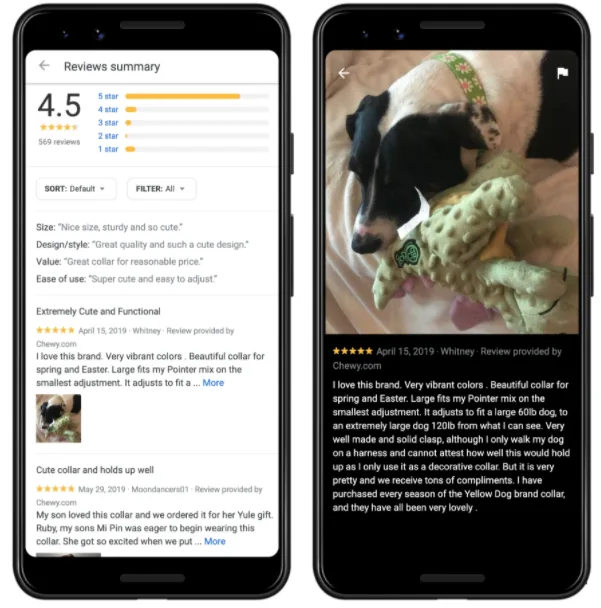 Customer photos attached to product reviews on Google Shopping