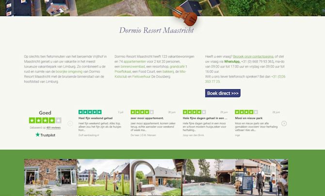 Trustpilot op de website van Dormio Dormio Page