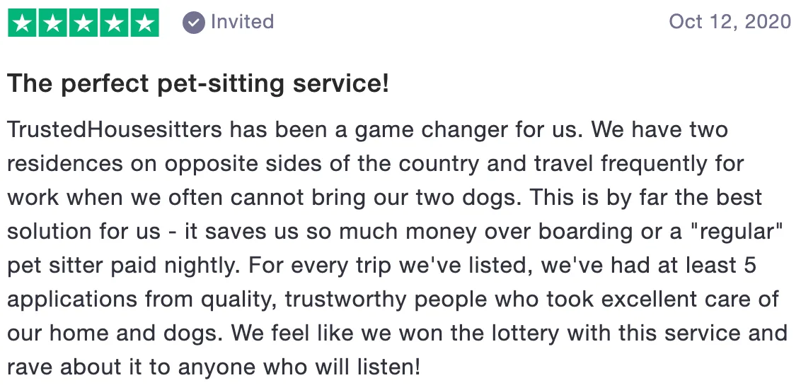 Review of TrustedHousesitters: The perfect pet-sitting service! (5 stars)