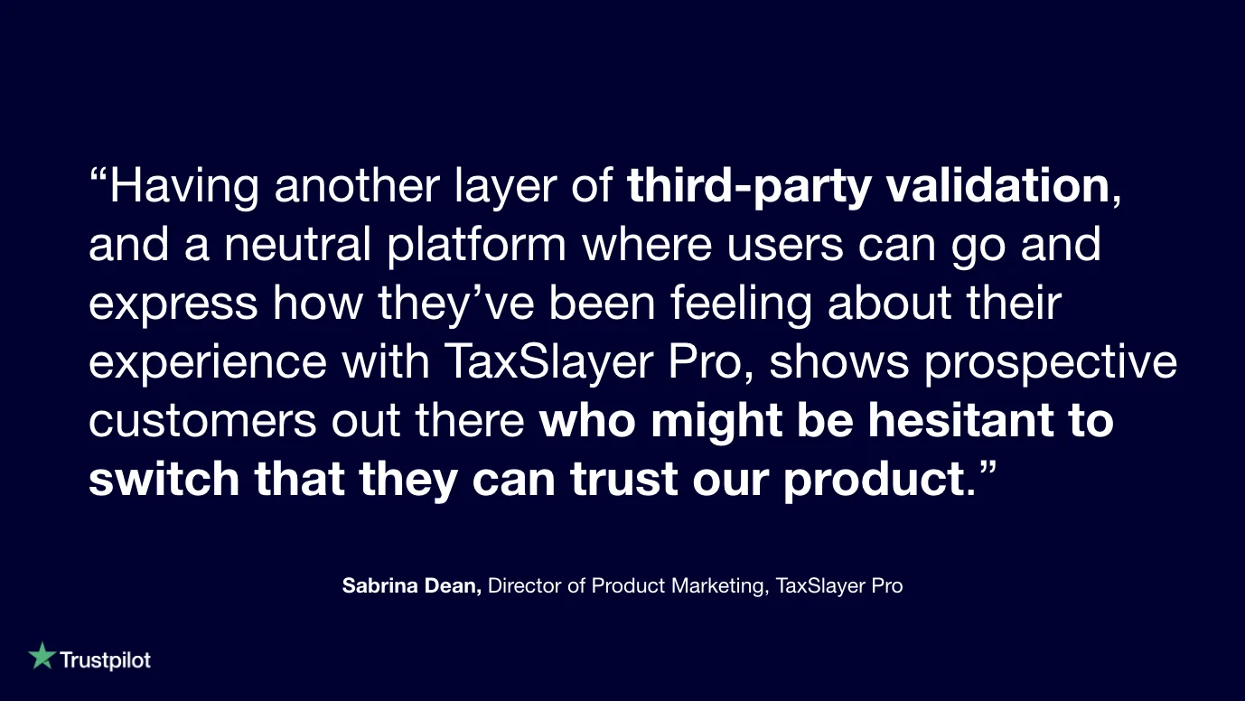 TaxSlayer Pro x Trustpilot testimonial