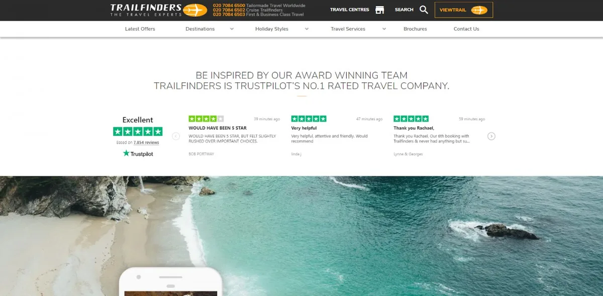 TrustBox auf der Website von Trailfinders