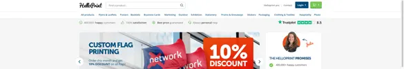 Immagine che mostra il banner sul sito di Helloprint comprese le valutazioni di Trustpilot durante il test A/B