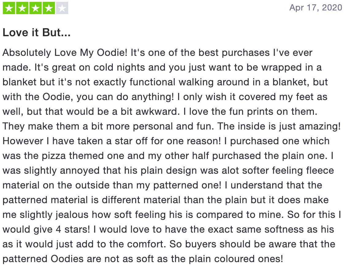 Review of The Oodie: Love it but... (4 stars)