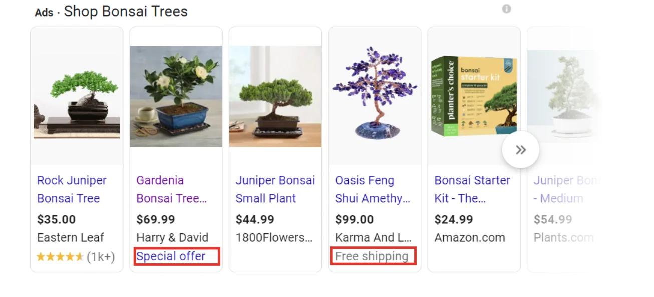 Bonsai - Google shopping article 