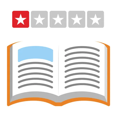 book open with a one star rating above it