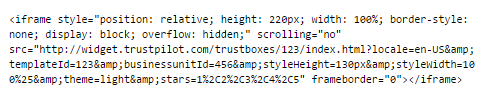 Secondo esempio di codice del TrustBox