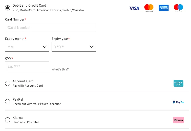 Multiple payment options