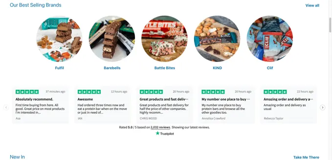 Widget mit Trustpilot-Kundenbewertungen auf der Website von Food Circle Supermarket