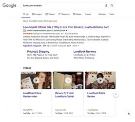 LoveBook Google Seller Ratings and Rich Snippets in SERPs