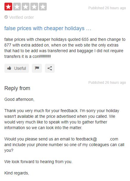 Esempio di servizio clienti che ascolta ed impara dalle recensioni negative dei clienti Recensione negativa, servizio clienti