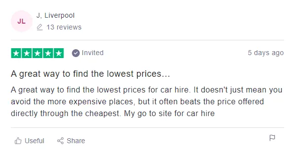 Rental car customer review: A great way to find the lowest prices... (5 stars)