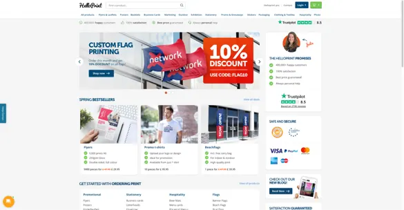 Screenshot der Website von Helloprint mit Trustpilot-Bewertungen