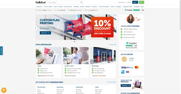 Le recensioni di Trustpilot all'interno del sito di Helloprint Immagine che mostra il sito web di Helloprint e le recensioni di Trustpilot al suo interno