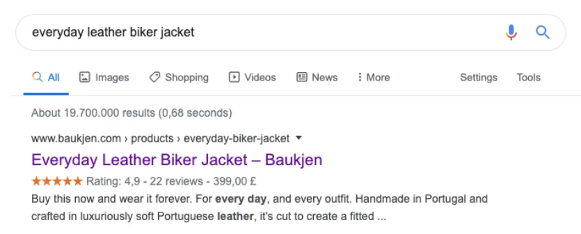 rich snippets and product reviews example