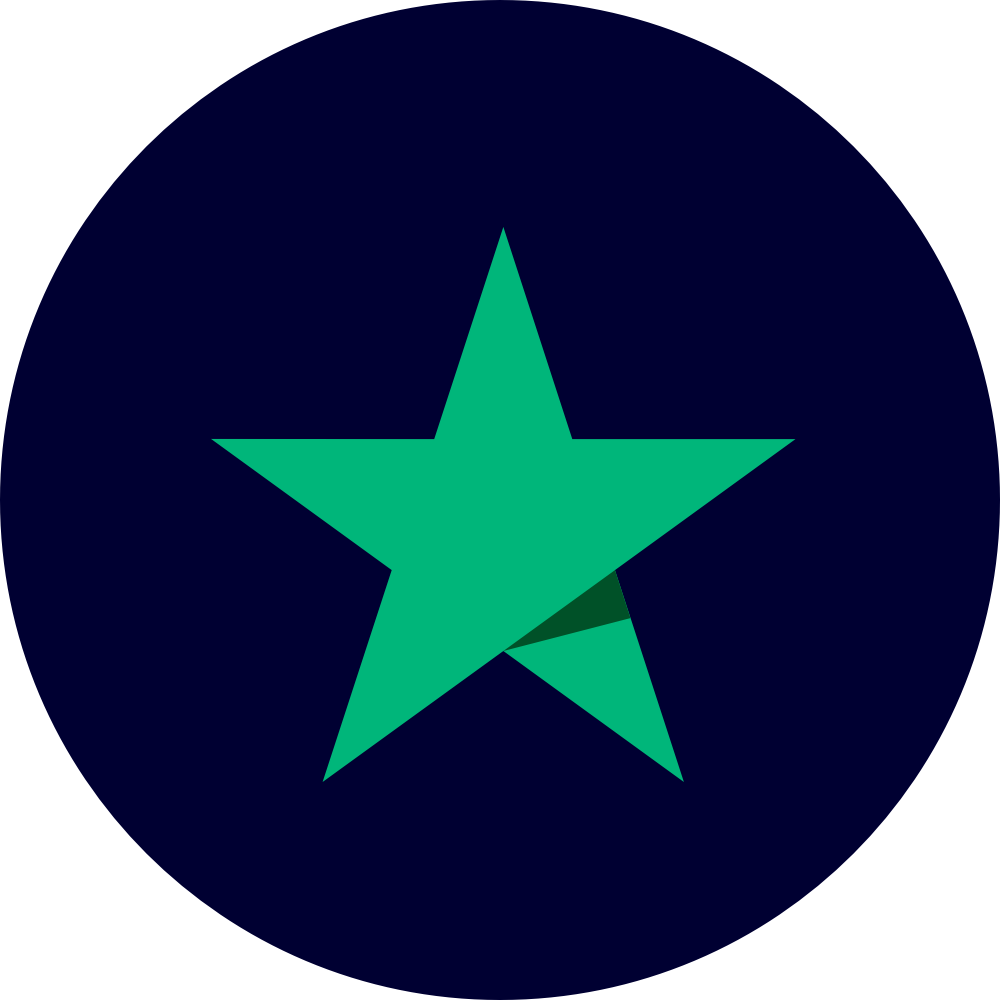 Trustpilot symbol round green on dark blue.