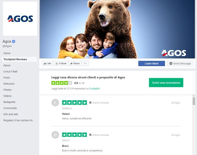 Screenshot of the Facebook profile page of Agos Agos Facebook