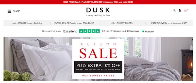 Trustpilot social proof on the website of Dusk Dusk leverages trustpilot reviews