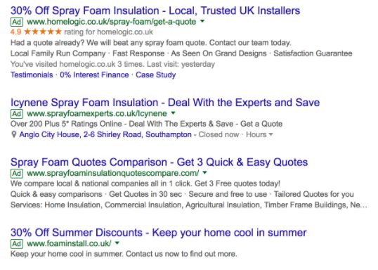 Example of Home Logic Google Seller Rating