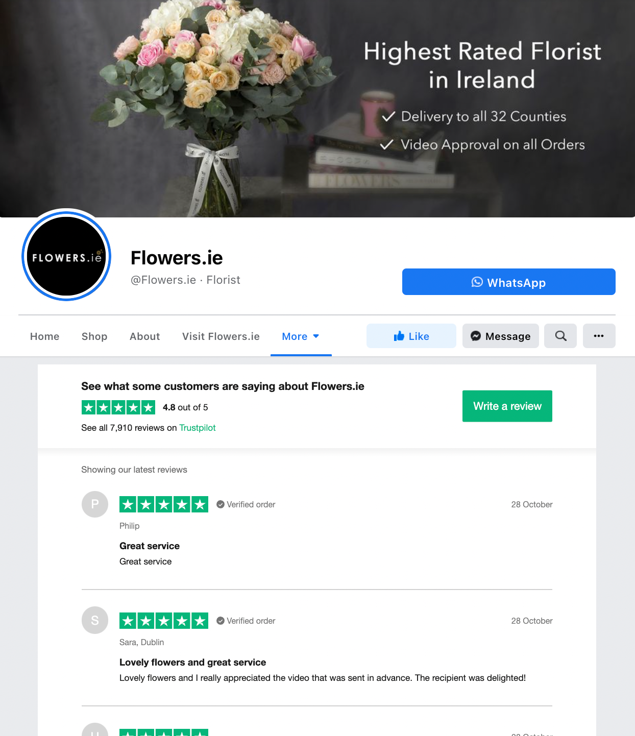 Flowers.ie have embedded Trustpilot reviews on their Facebook Page Flowers.ie have embedded Trustpilot reviews on their Facebook Page