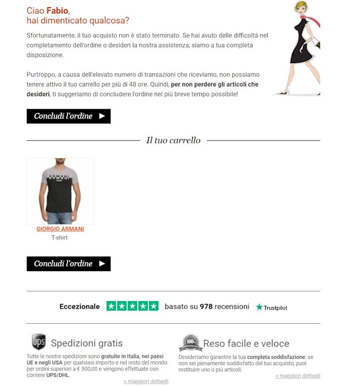 The widget TrustBox Newsletter in Giglio's email Screenshot of a reminder email including the TrustBox Newsletter