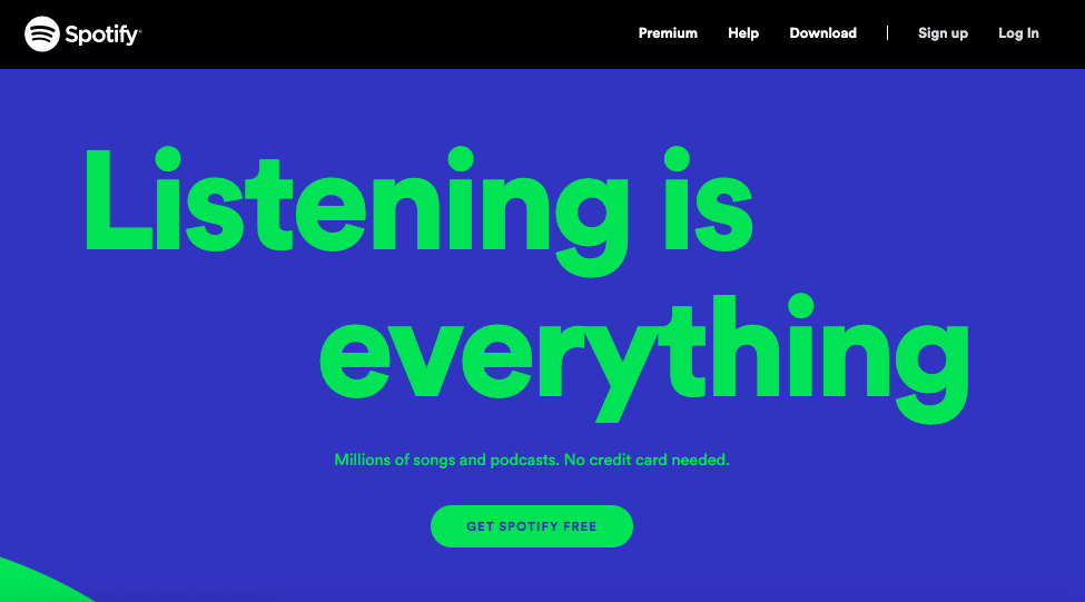 Spotify has a clear CTA and a simple, easy-to-navigate website design