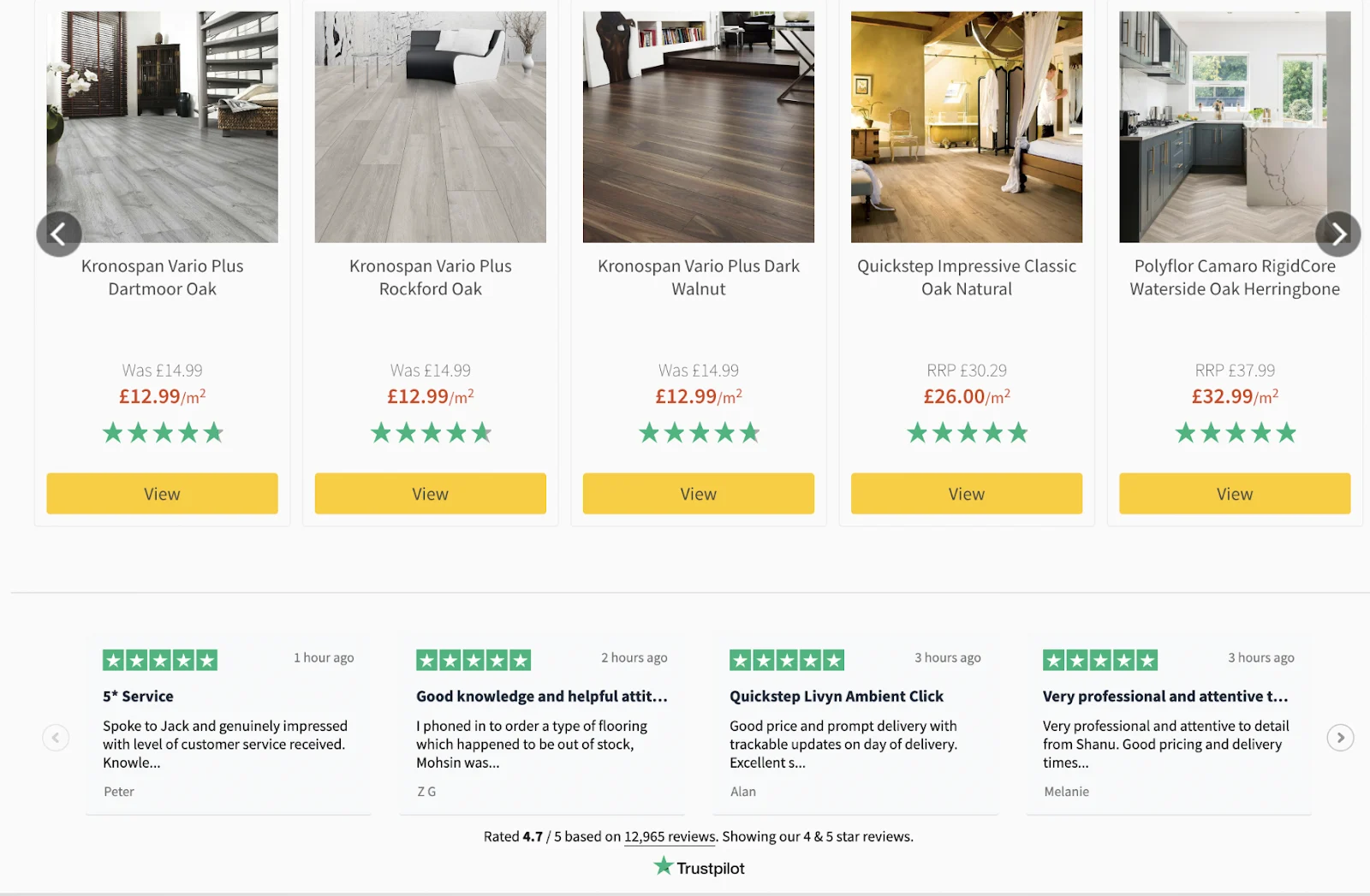 A feed of the latest Trustpilot reviews on their site’s footer.