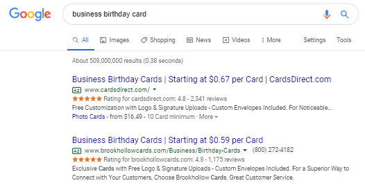 CardsDirect got Google Seller Ratings with Trustpilot