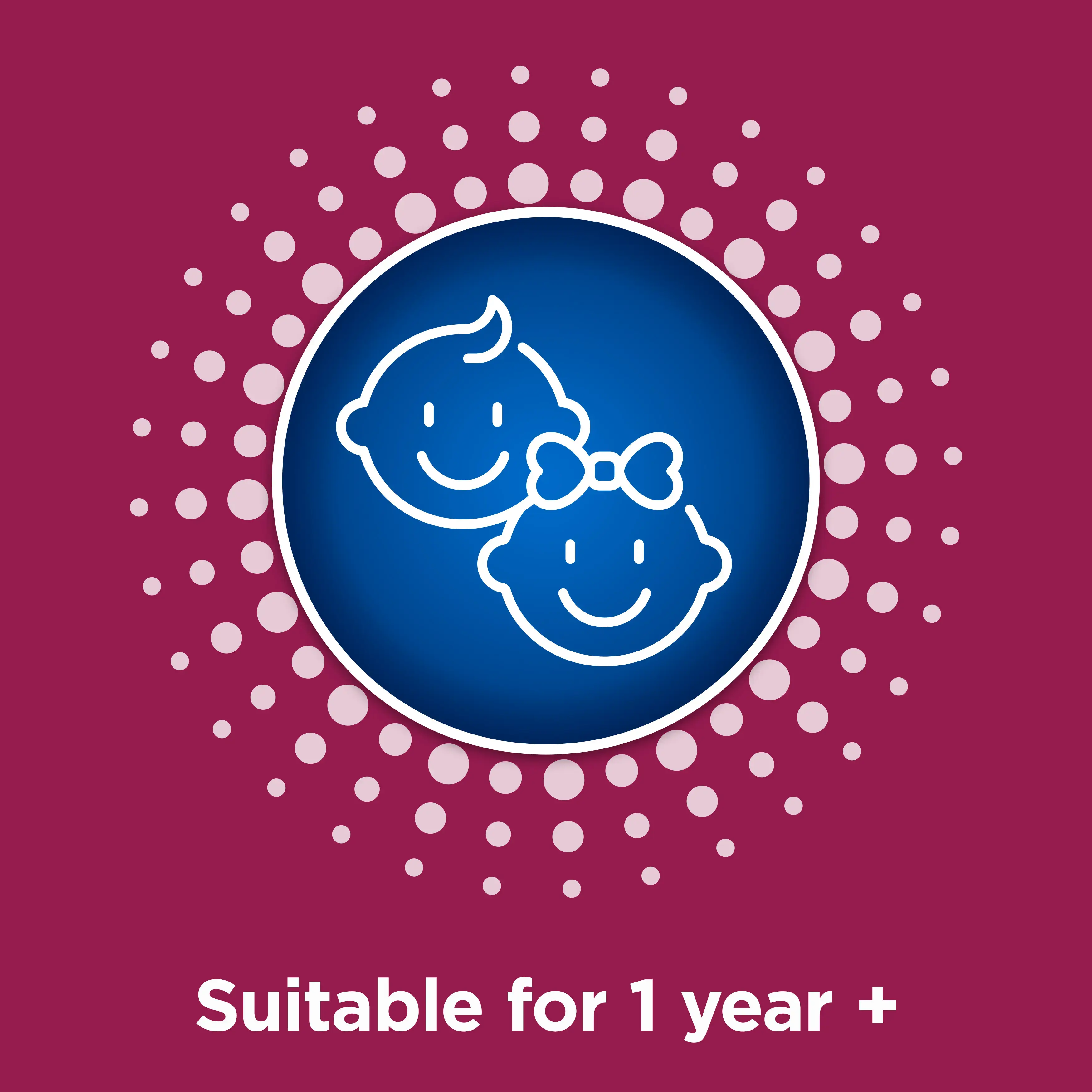 Image showing an icon with the caption: Suitable for 1 year +