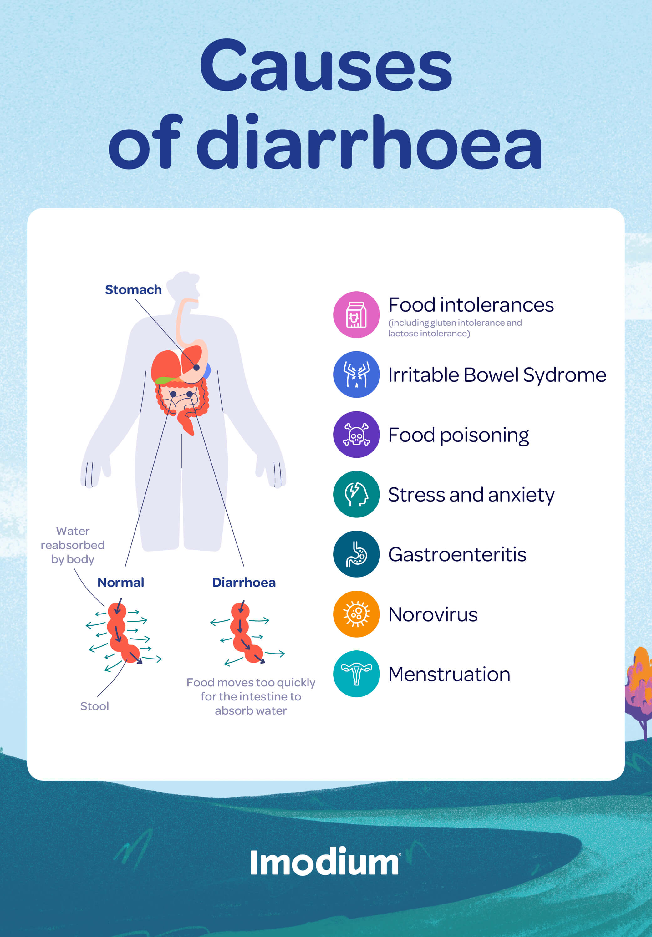 Diagram explaining diarrhoea causes and how diarrhoea happens