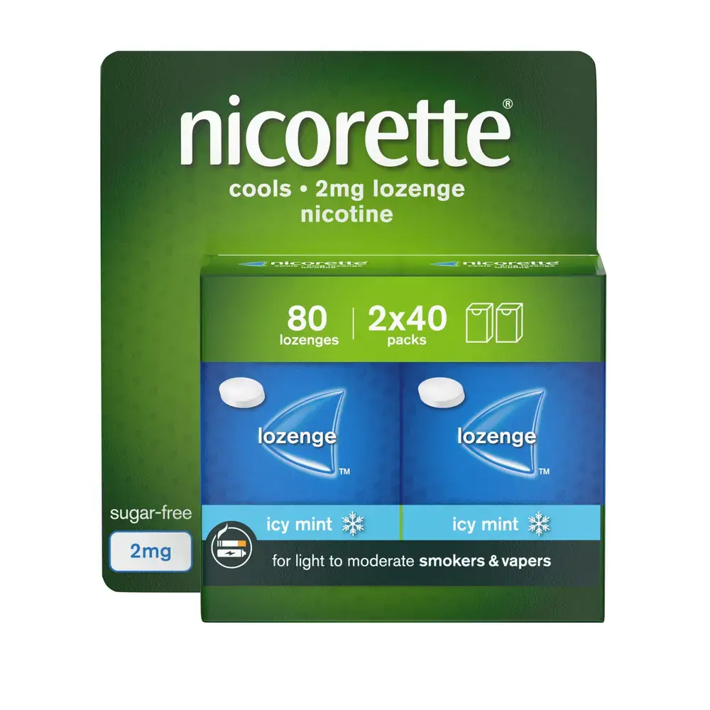 Nicorette Cools Lozenge - Icy Mint 2mg 80's packshot 