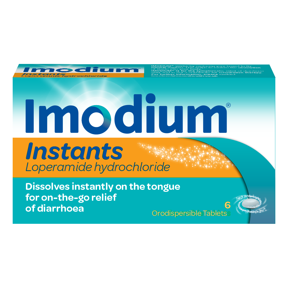 Close up of Imodium Instants tablets product packaging-en-US