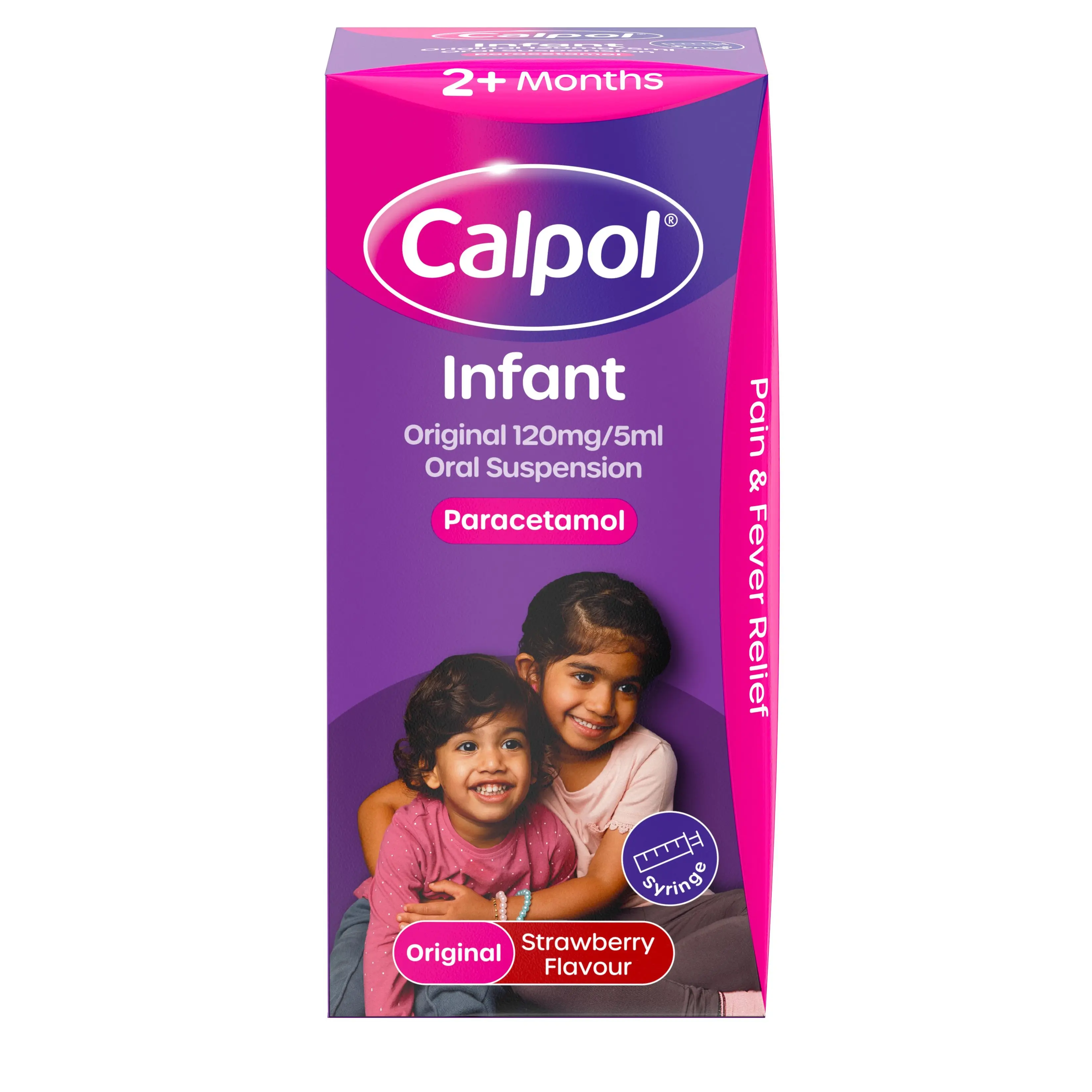 Calpol strawberry flavour infant oral suspension for pain and fever relief