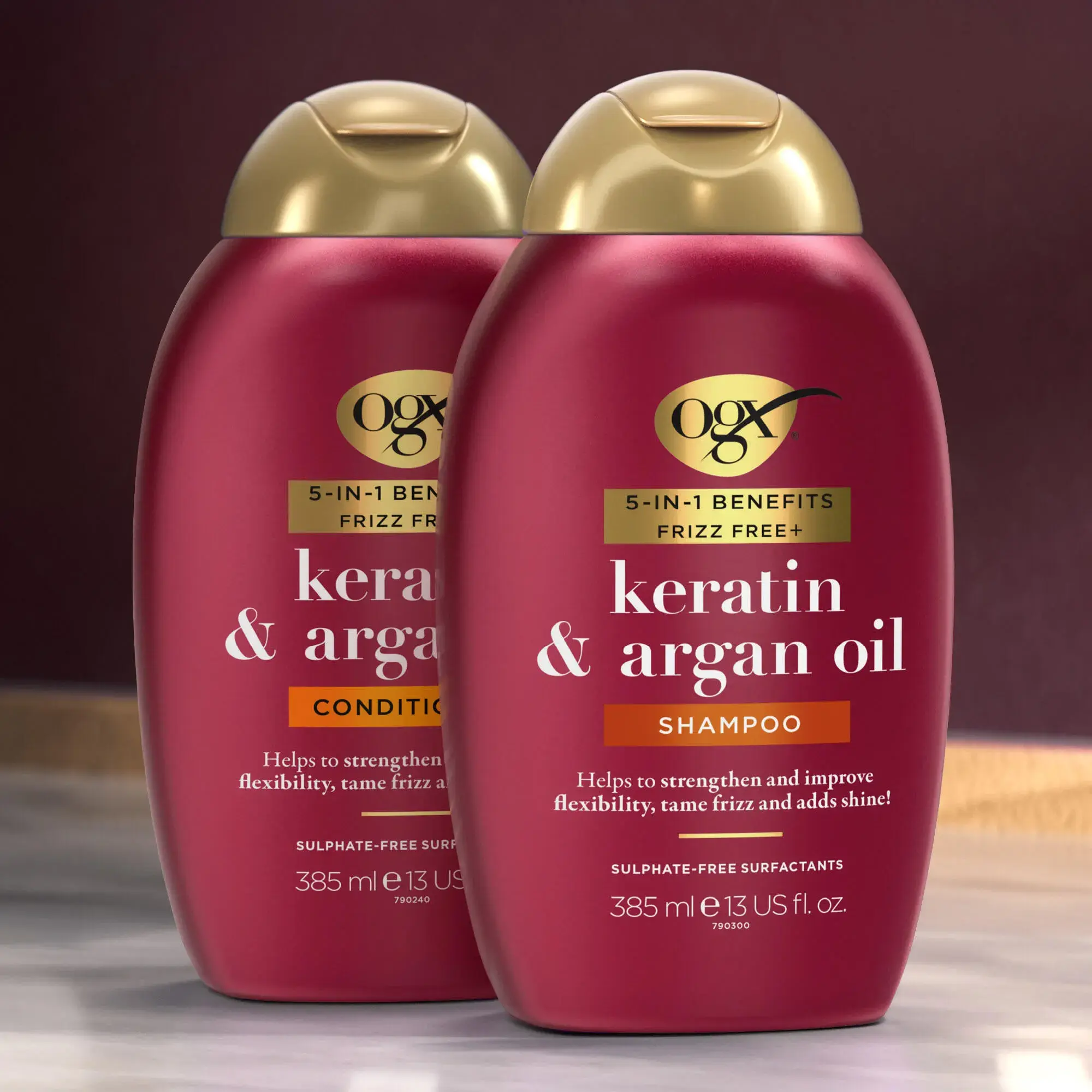 OGX  5-in-1 benefits Frizz Free+ Keratin & Argan Oil Shampoo, 385ml | OGX® Beauty