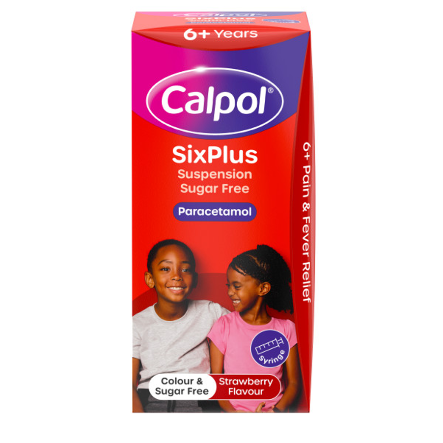 Calpol strawberry flavour oral suspension for pain and fever relief for 6+ years